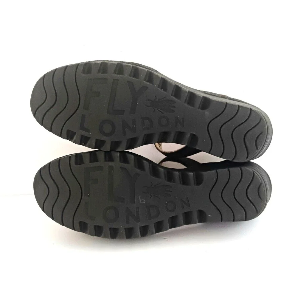 FLY London Rese730Fly Blk Leather Strappy Wedge Sandal Ankle Strap 39/8-8.5